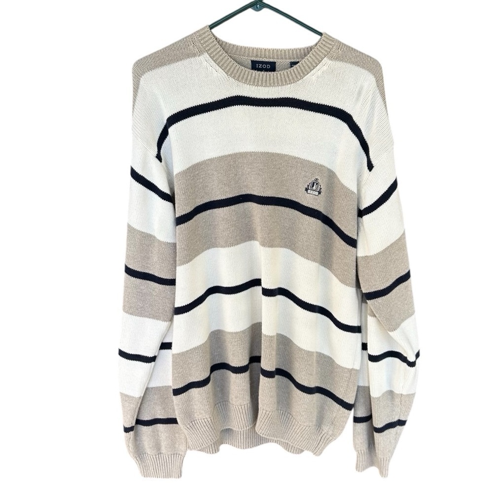 Izod Men's Crewneck Sweater - Beige, White, and Black